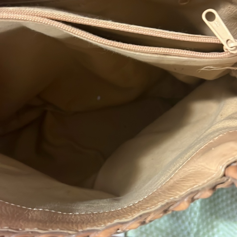 Leather Woven Tan and Cream Women's Bag - Picture 7 of 9